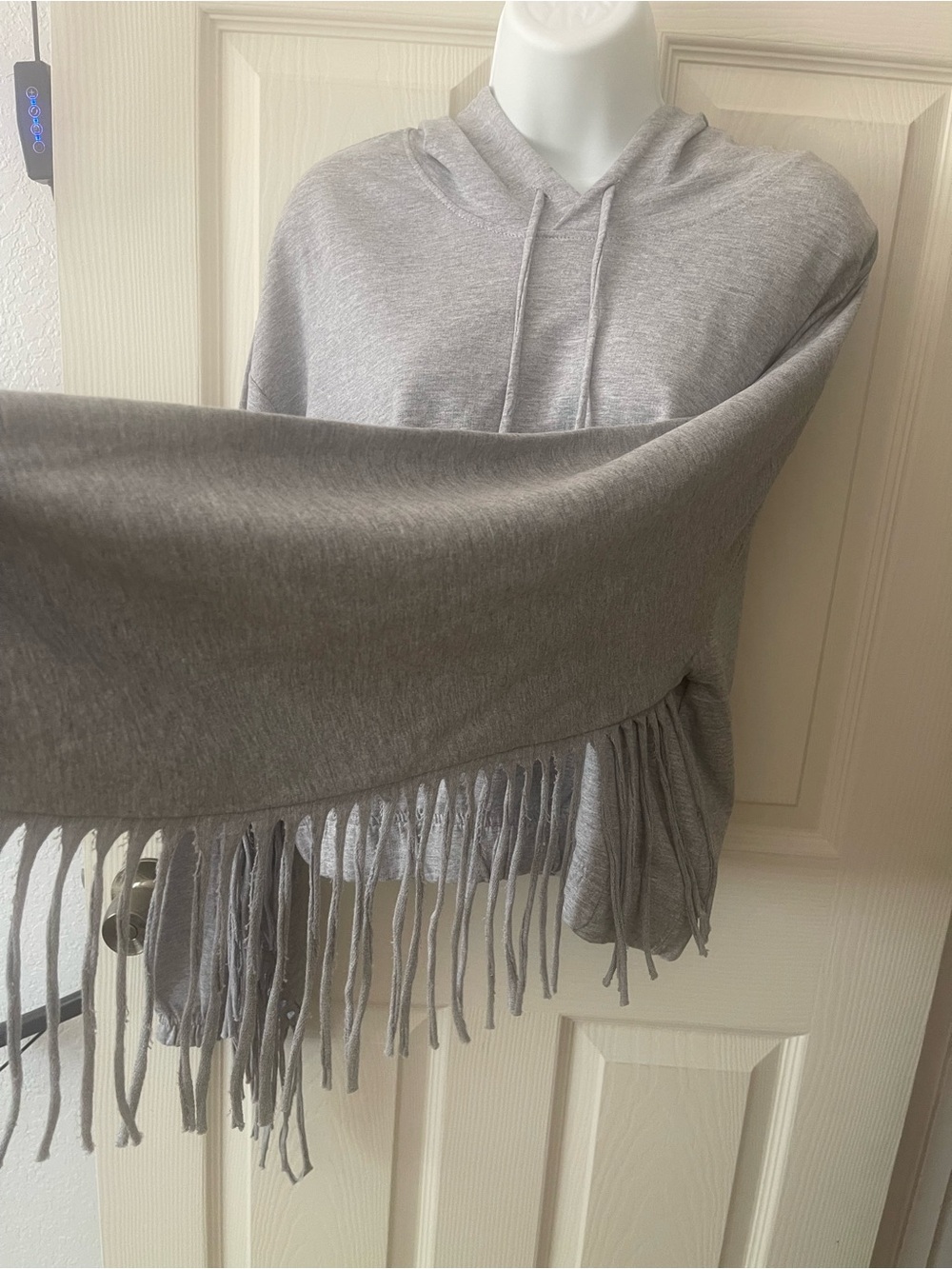 Women's Light Gray Fringe Hoodie - Casual Pullover - Picture 3 of 8